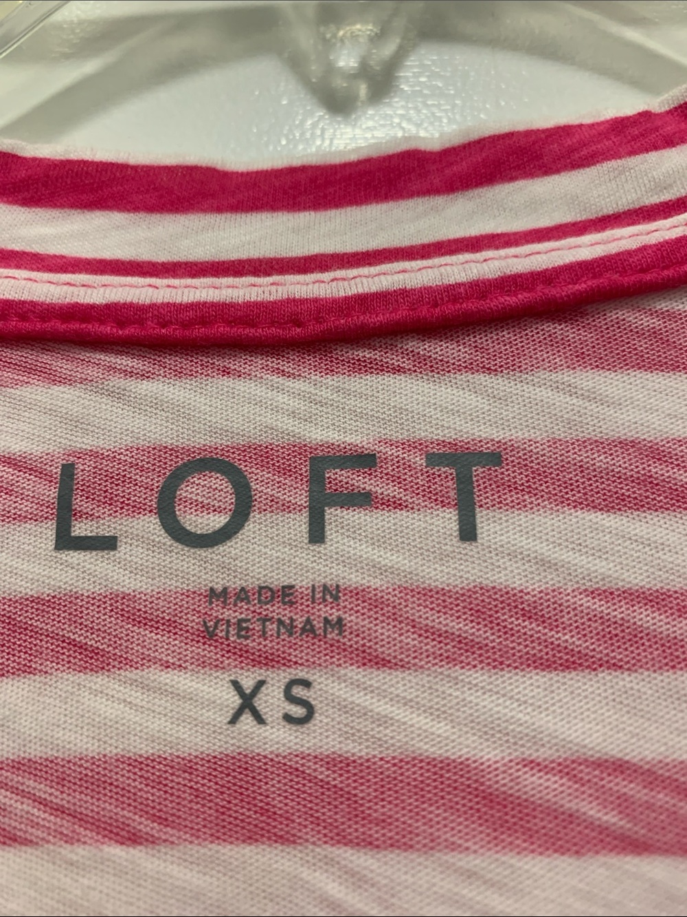 4/$10 LOFT 100% Cotton Pink & White Striped V-Neck Short Sleeve Tee - Picture 2 of 4